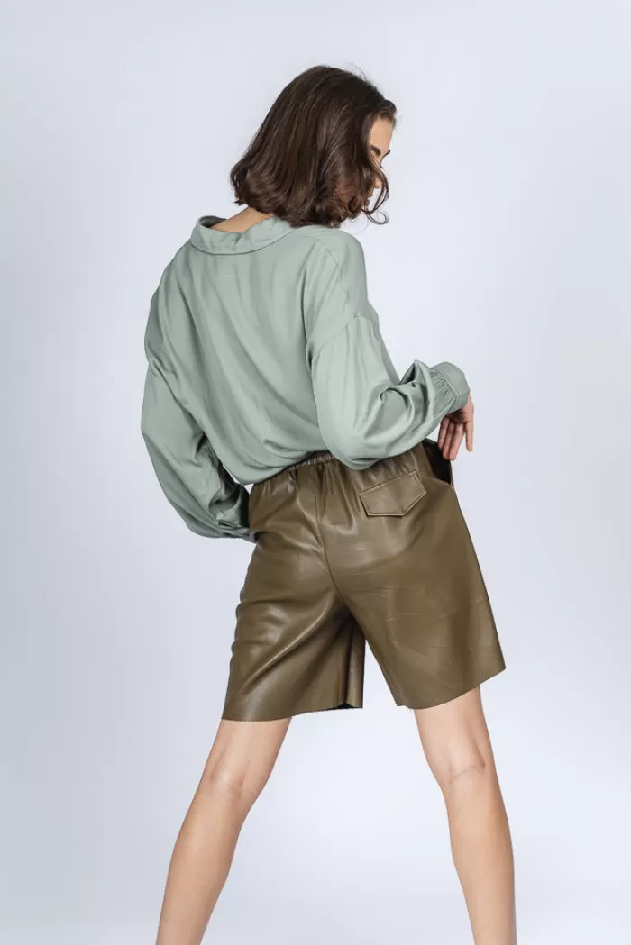 Silk & Salt arden vegan leather shorts - olive