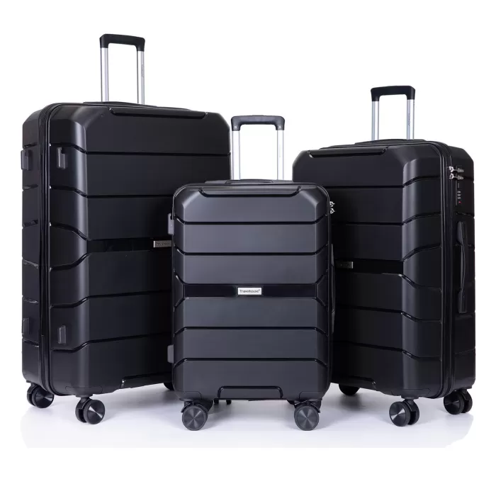 Silk & Salt AUKFA 3 Piece LuggaSet with Hardside Expandable Spinner Wheel (20/24/28) - Black