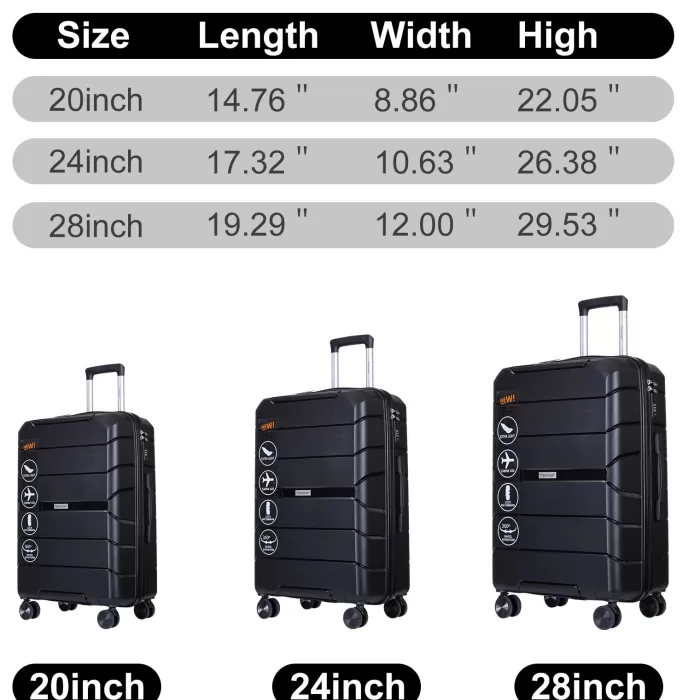 Silk & Salt AUKFA 3 Piece LuggaSet with Hardside Expandable Spinner Wheel (20/24/28) - Black