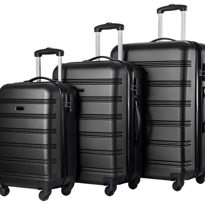 Silk & Salt Black 3Pcs LuggaSet Hardside Spinner Suitcase with TSA Lock 3 Size 20 24' 28 Travel Bag