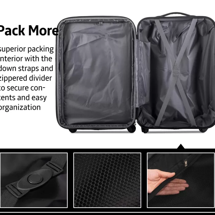 Silk & Salt Black 3Pcs LuggaSet Hardside Spinner Suitcase with TSA Lock 3 Size 20 24' 28 Travel Bag
