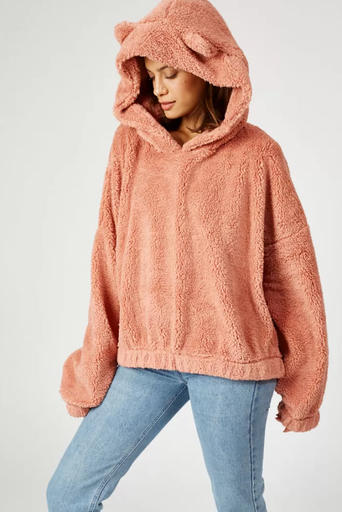 Silk & Salt comfy ears fluffy hoodie - pastel pink