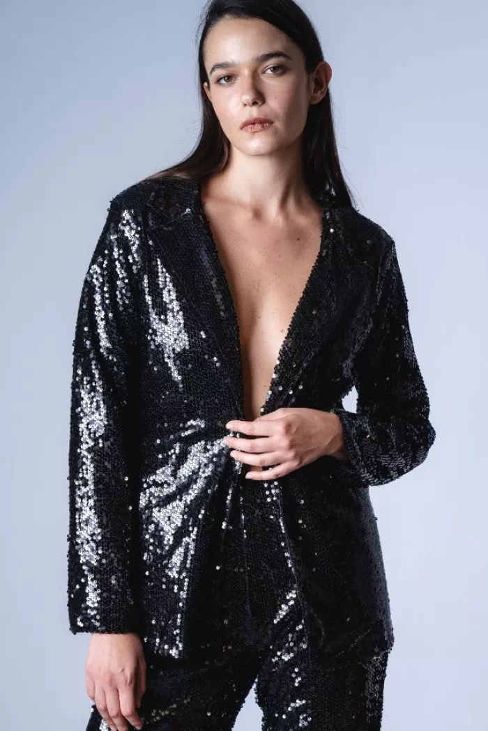 Silk & Salt crystal sequins jacket - black