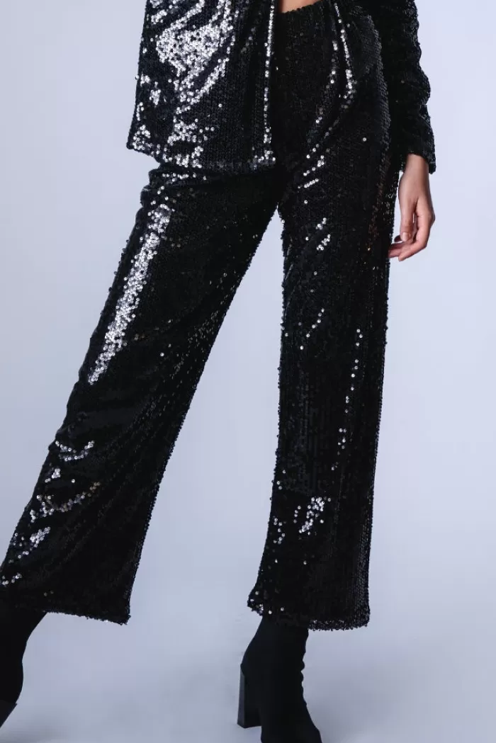 Silk & Salt crystal sequins pants - black