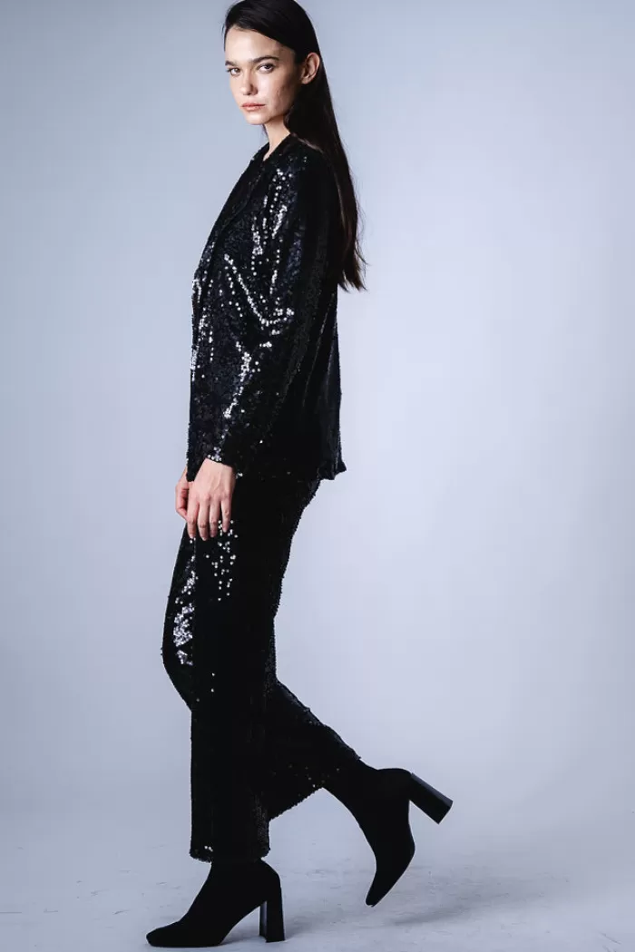 Silk & Salt crystal sequins pants - black