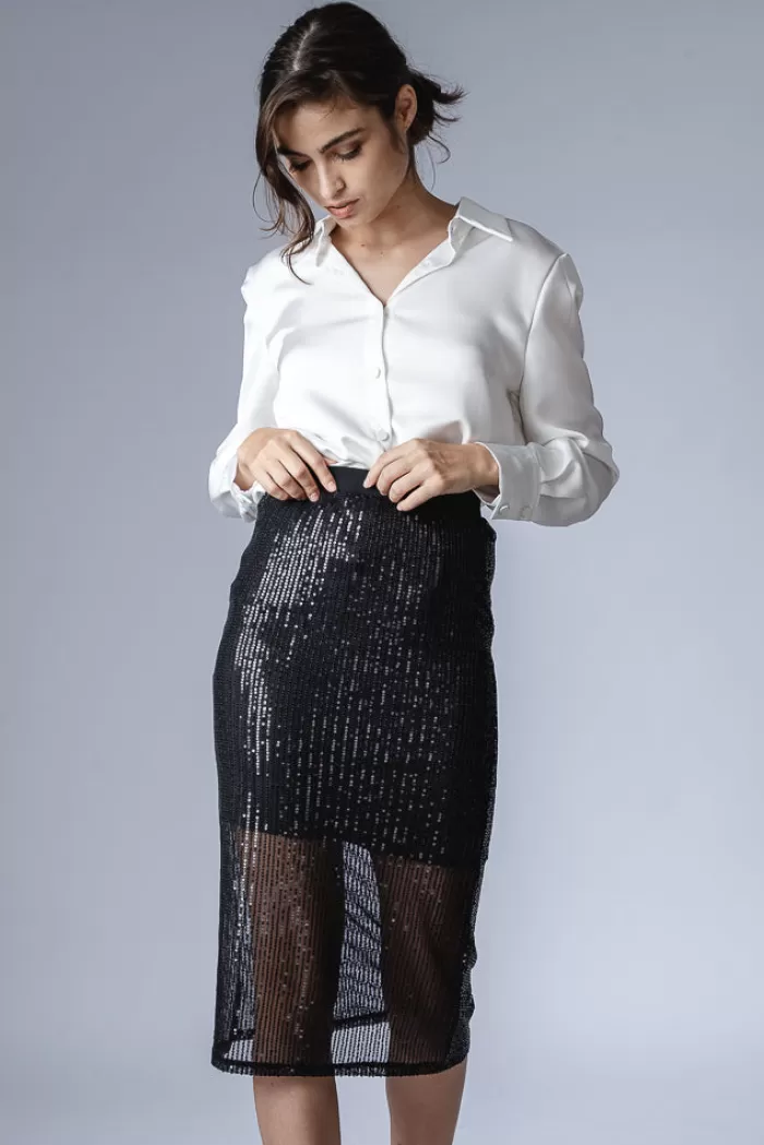 Silk & Salt crystal sequins skirt - black