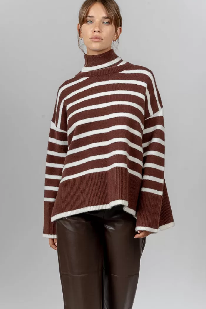 Silk & Salt denise sweater  - coffee/white