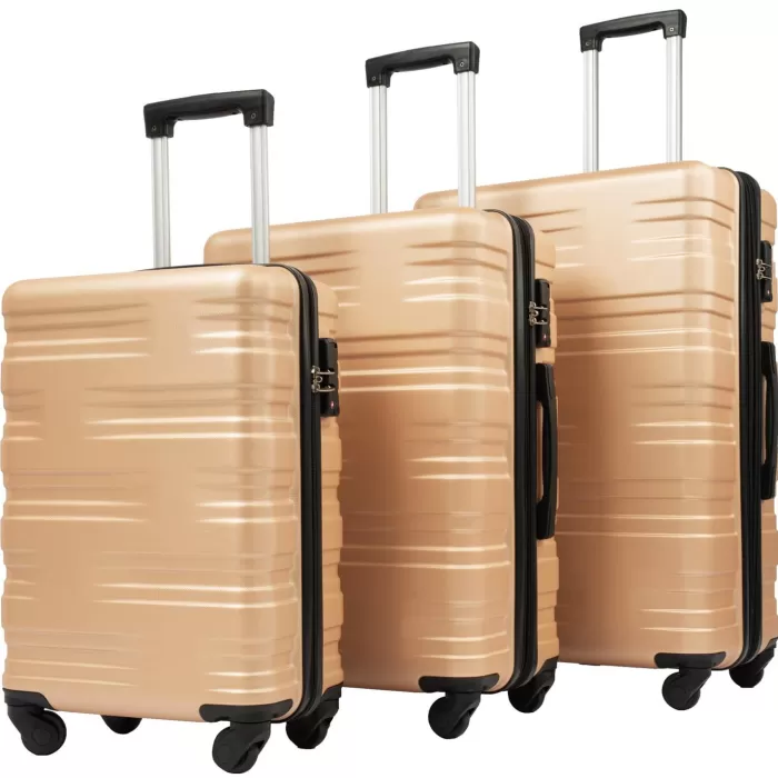 Silk & Salt Hommoo Expandable Hardside Luggawith TSA Lock 3-Piece Set (20 /24 /28) Gold