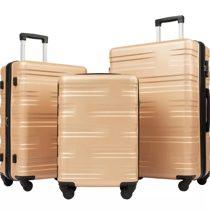 Silk & Salt Hommoo Expandable Hardside Luggawith TSA Lock 3-Piece Set (20 /24 /28) Gold