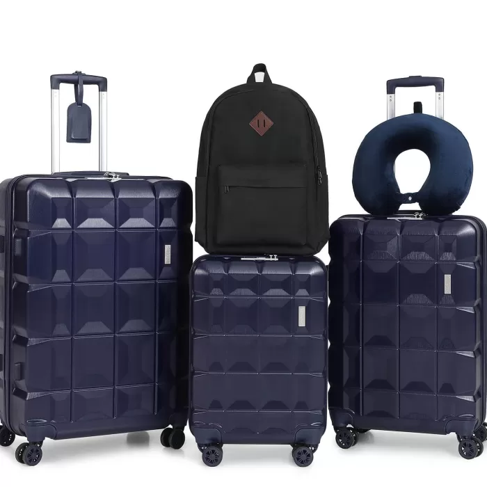 Silk & Salt imiomo LuggaSets Hardside 3PCS Suitcase With Swivel Wheel TSA Lock.(Deep Blue20/24/28)