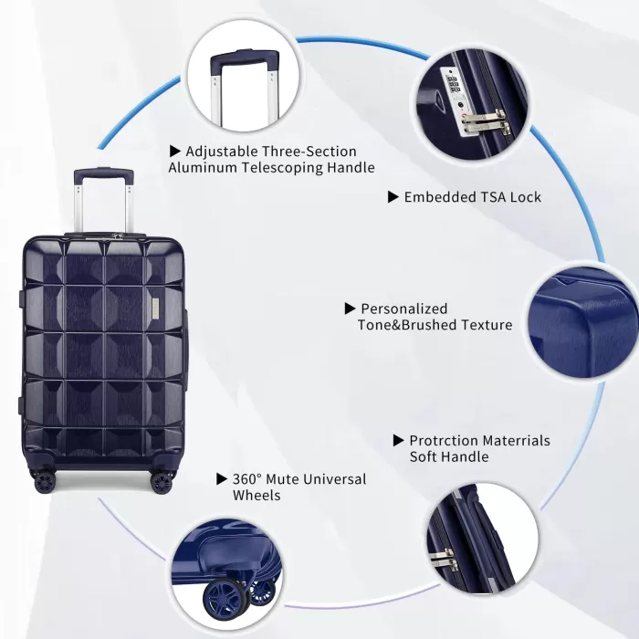 Silk & Salt imiomo LuggaSets Hardside 3PCS Suitcase With Swivel Wheel TSA Lock.(Deep Blue20/24/28)
