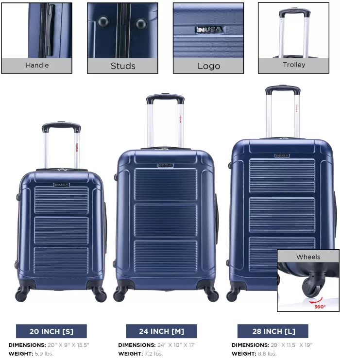 Silk & Salt InUSA Pilot 3-Piece 20/ 24/ 28 Lightweight Hardside Spinner Set Luggage