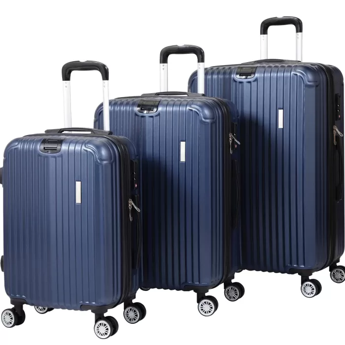 Silk & Salt Kepooman Expandable Suitcase Vertical Striped Suitcase 3-piece Set Blue