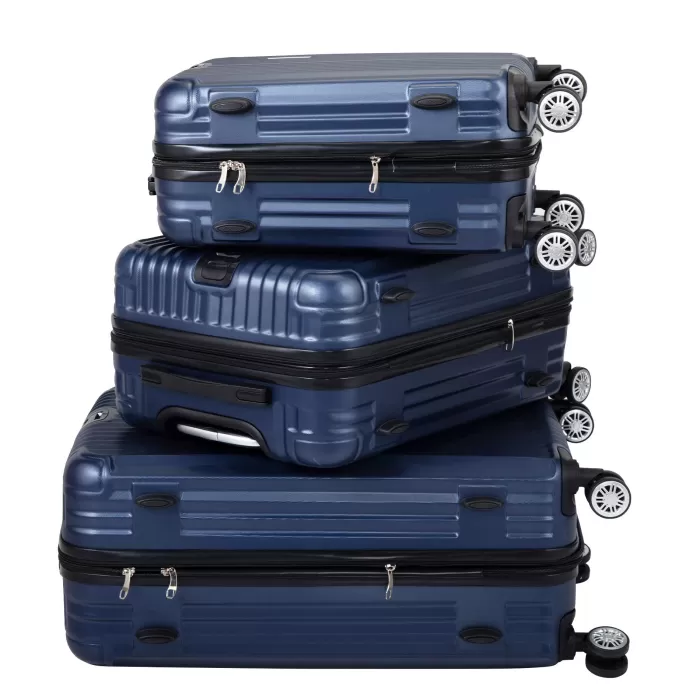 Silk & Salt Kepooman Expandable Suitcase Vertical Striped Suitcase 3-piece Set Blue