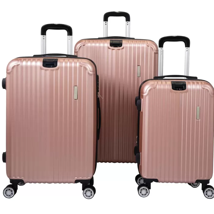 Silk & Salt Kepooman Expandable Suitcase Vertical Striped Suitcase 3-piece Set Rose Gold