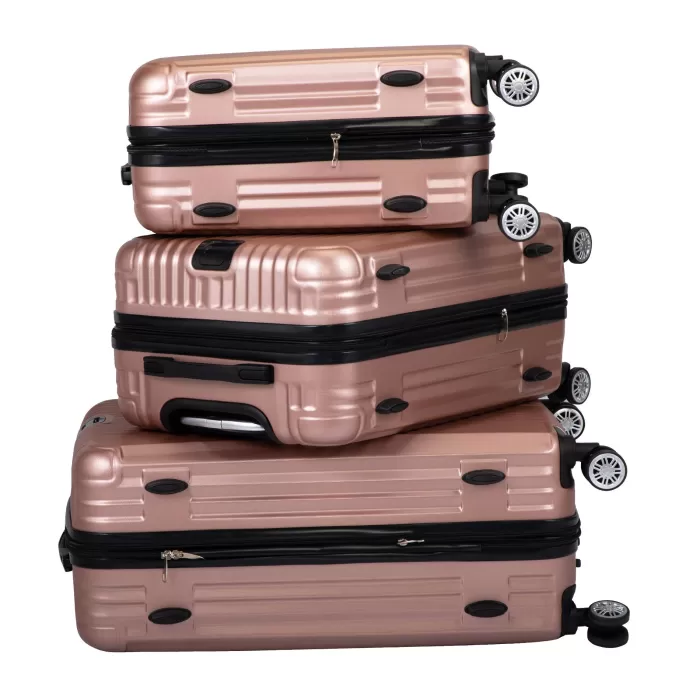 Silk & Salt Kepooman Expandable Suitcase Vertical Striped Suitcase 3-piece Set Rose Gold