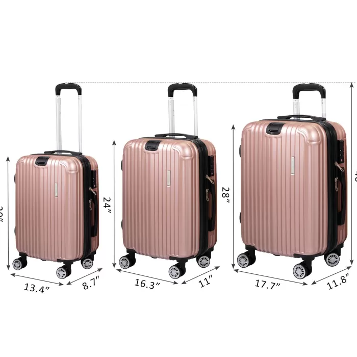 Silk & Salt Kepooman Expandable Suitcase Vertical Striped Suitcase 3-piece Set Rose Gold