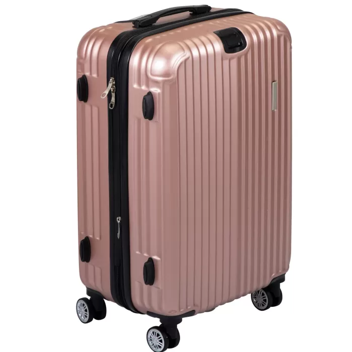 Silk & Salt Kepooman Expandable Suitcase Vertical Striped Suitcase 3-piece Set Rose Gold