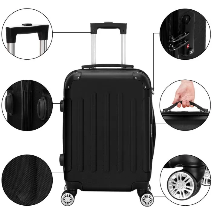 Silk & Salt Ktaxon Hardside Lightweight Spinner 20/24/28 LuggaSuitcase Set w/TSA Lock Black