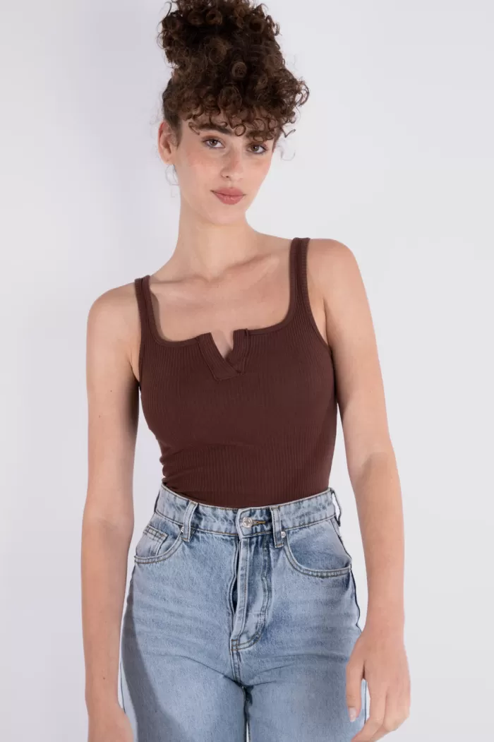 Silk & Salt notch neck top - brown