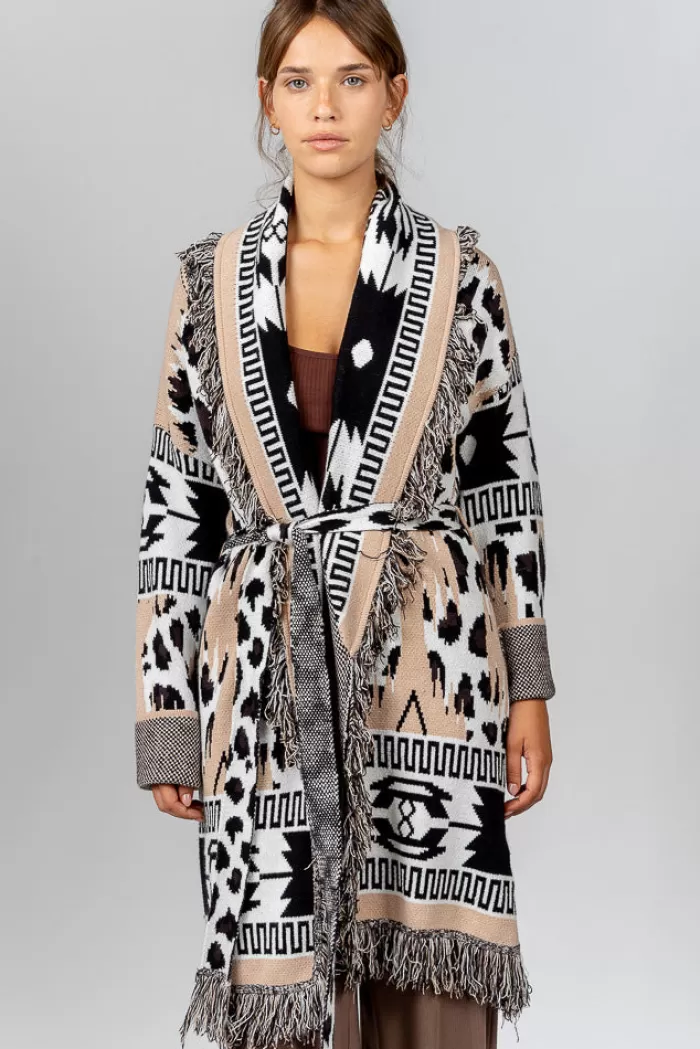 Silk & Salt oversized belted jacquard cardigan - leopard