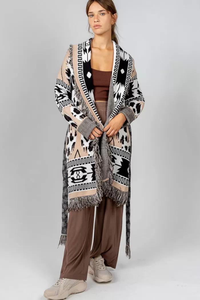 Silk & Salt oversized belted jacquard cardigan - leopard