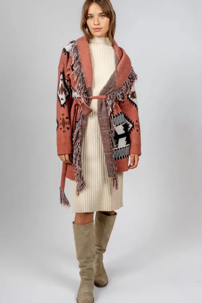 Silk & Salt oversized belted jacquard cardigan - rust pink