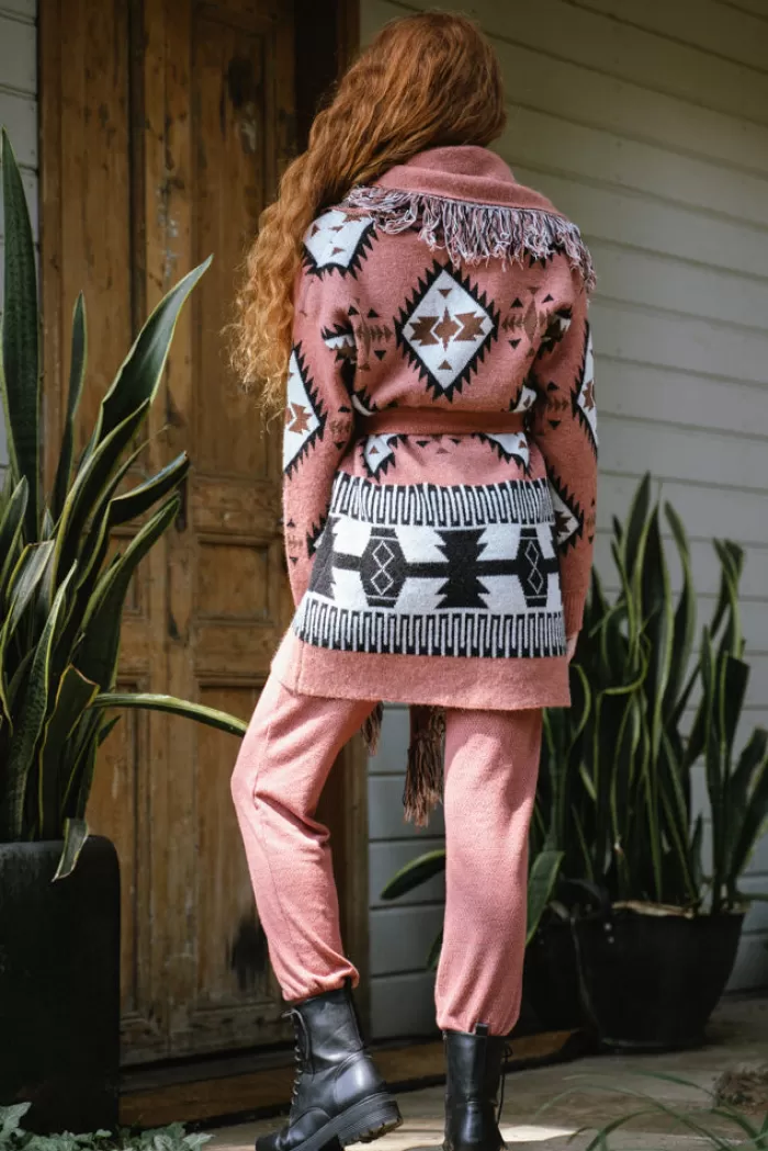 Silk & Salt oversized belted jacquard cardigan - rust pink