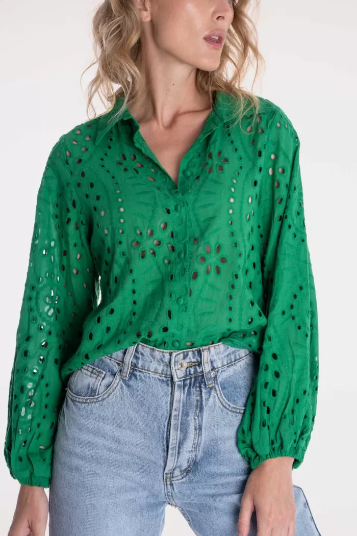 Silk & Salt ped anglaise blouse - green