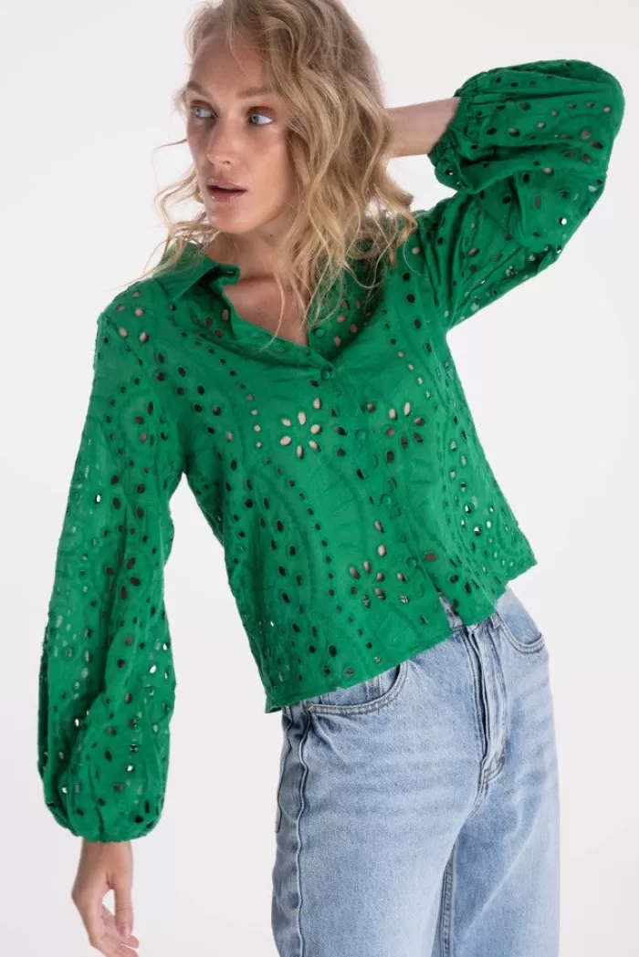 Silk & Salt ped anglaise blouse - green