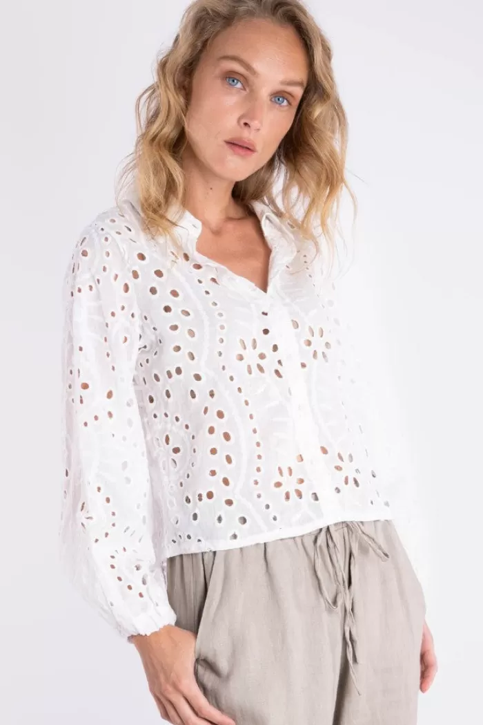 Silk & Salt ped anglaise blouse - white