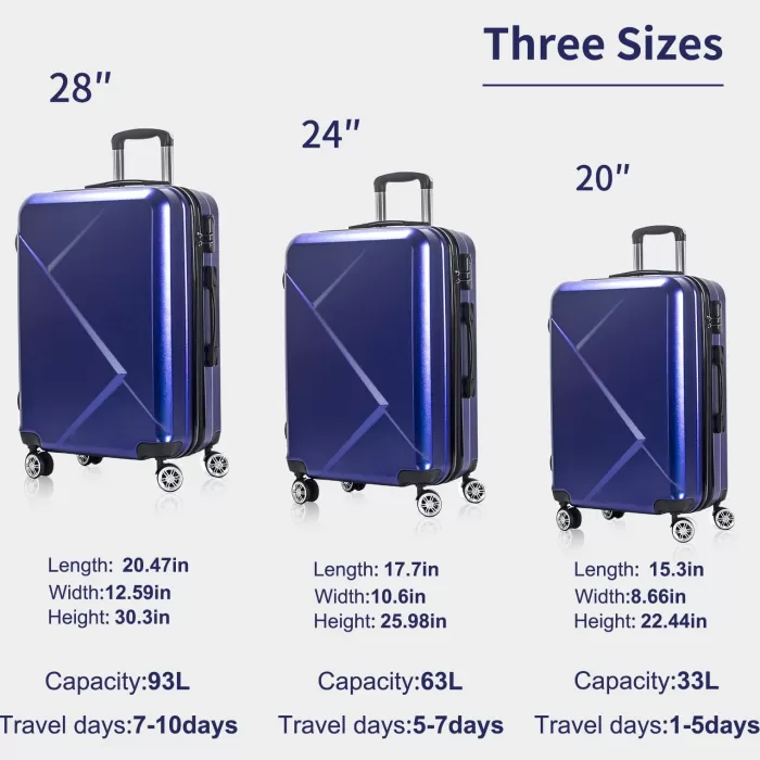 Silk & Salt 3 Piece LuggaSets with Hardside Expandable Spinner Wheel (20/24/28) Blue