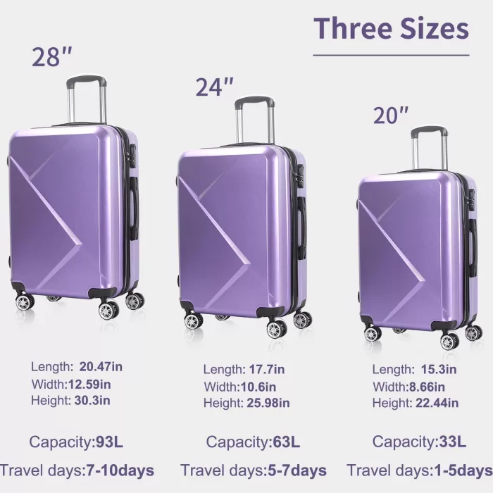 Silk & Salt 3 Piece LuggaSets with Hardside Expandable Spinner Wheel (20/24/28) Purple