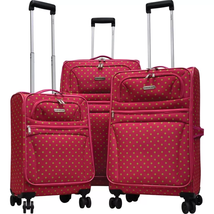 Silk & Salt Pink/Green Polka Dot Expandable Spinner Lugga(Set of 3)