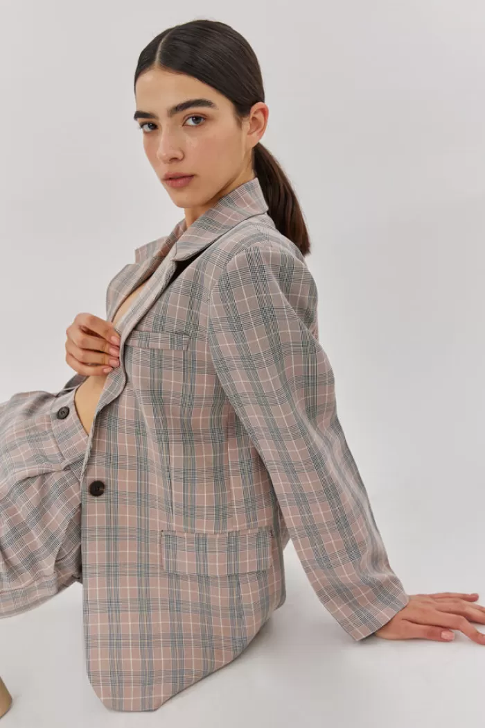 Silk & Salt the classic jacket - taupe check