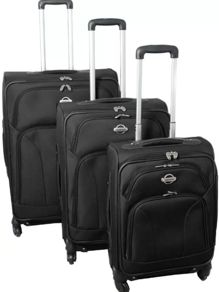 Silk & Salt Transworld 3-piece Expandable 360 Degree Spinner Upright LuggaSet - Black