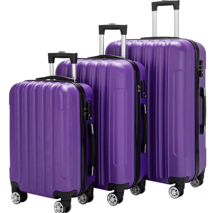 Silk & Salt UBesGoo 3PCS Purple LuggaTravel Set Bag ABS Trolley Hard Shell Suitcase w/TSA lockuff0cCarry-On with Wheels