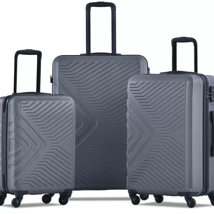 Silk & Salt uhomepro Gray 3 Pieces Travel LuggaSet TSA Lock ABS Trolley Carry On Suitcase Bag 20 24 28 with Spinner Wheels