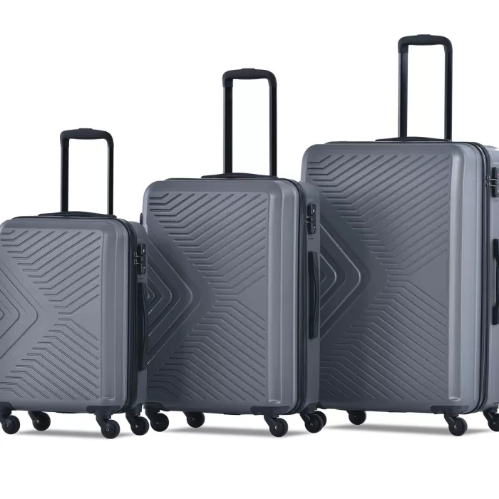 Silk & Salt uhomepro Gray 3 Pieces Travel LuggaSet TSA Lock ABS Trolley Carry On Suitcase Bag 20 24 28 with Spinner Wheels