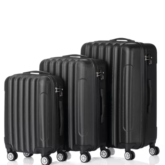 Silk & Salt Veryke 3Pcs Traveling Luggage Black Rolling Traveling StoraSuitcase LuggaSet 20+24+28 Portable ABS LarCapacity LuggaBags for Travel LarSuitcases and Luggage