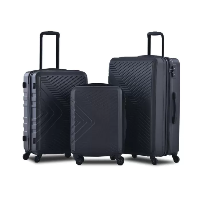 Silk & Salt Voshy 3 Piece LuggaSets Hardside Carry-on LuggaSuitcase with Spinner Wheels and TSA Lock for Travel Business Trip Back to School 20 24 28 Black