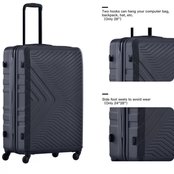 Silk & Salt Voshy 3 Piece LuggaSets Hardside Carry-on LuggaSuitcase with Spinner Wheels and TSA Lock for Travel Business Trip Back to School 20 24 28 Black