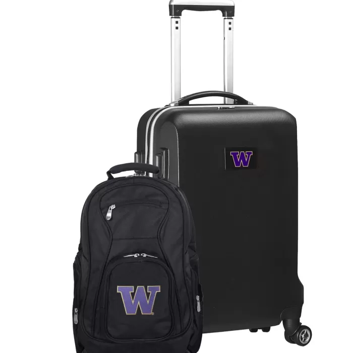 Silk & Salt Washington Huskies Deluxe 2-Piece Backpack and Carry-On Set - Black