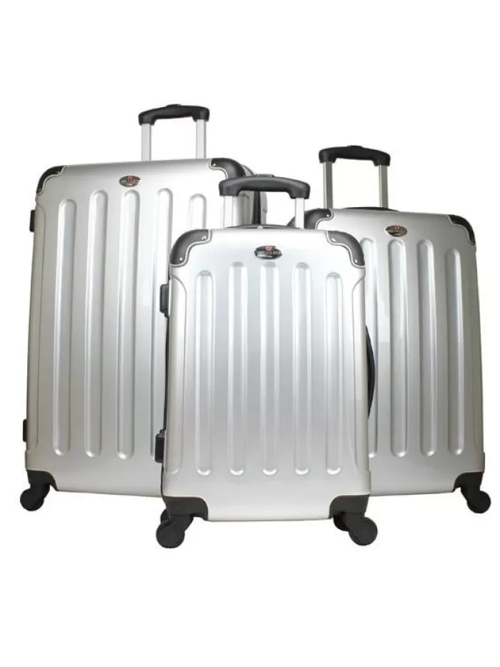 Silk & Salt 4 Wheel Spinner ABS 3 Piece LuggaSet SILVER Hardside Suitcase New