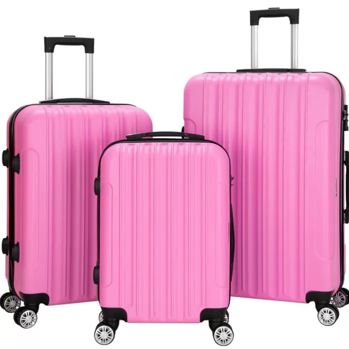 Silk & Salt Winado 3 Piece ABS Suitcase LuggaSet With TSA Lock Pink