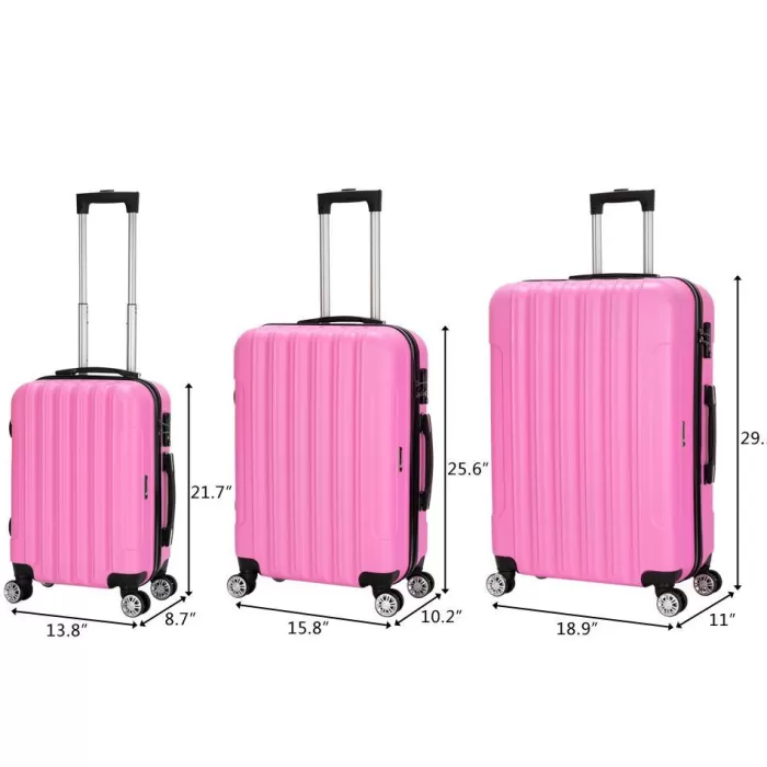 Silk & Salt Winado 3 Piece ABS Suitcase LuggaSet With TSA Lock Pink