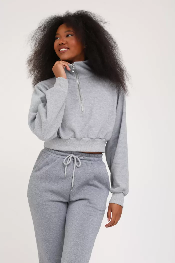 Silk & Salt zip high neck sweatshirt - grey