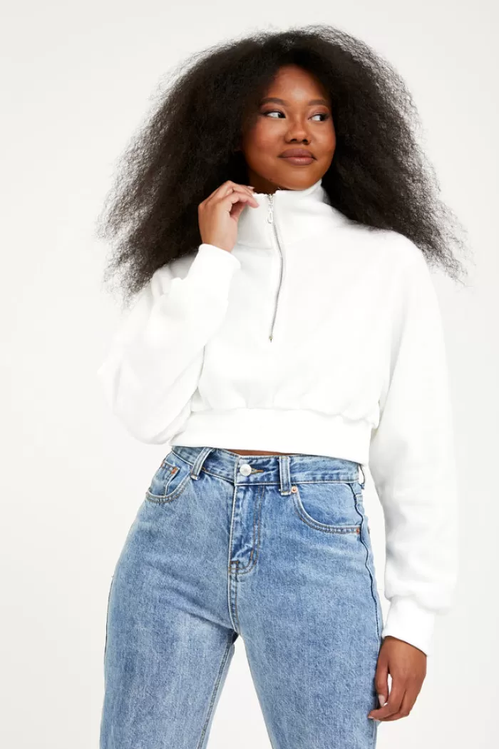 Silk & Salt zip high neck sweatshirt - white